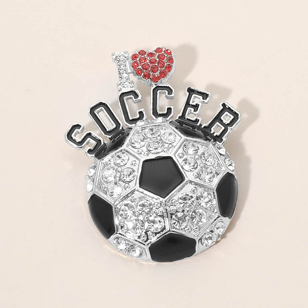 I LOVE SOCCER Rhinestone Pave Pin Brooch