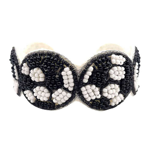 Felt Back Soccer Seed Beaded Cuff Bracelet