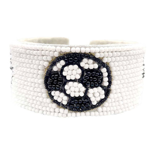 Felt Back Soccer Seed Beaded Cuff Bracelet