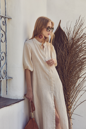 Bubble Linen Dress - Natural