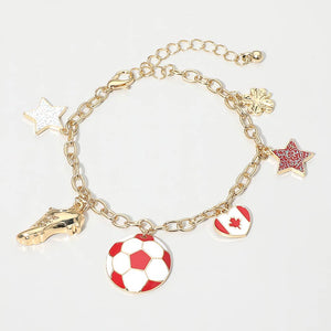 Canada Soccer Ball Shoe Star Charm Station Bracelet