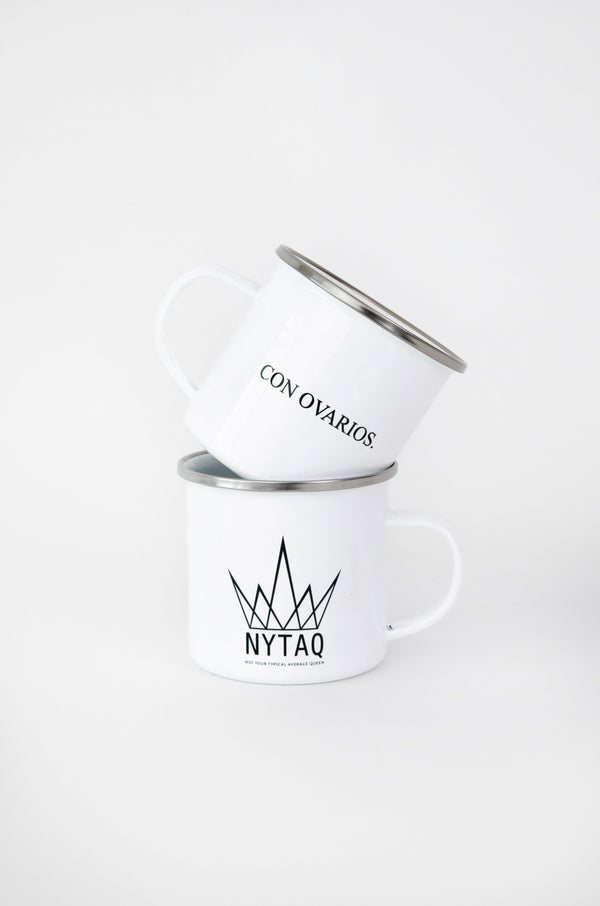 Con Ovarios.™ Enamel Mug (Bundle It and Save)