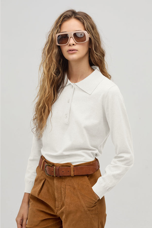 College Polo Sweater - Off-White