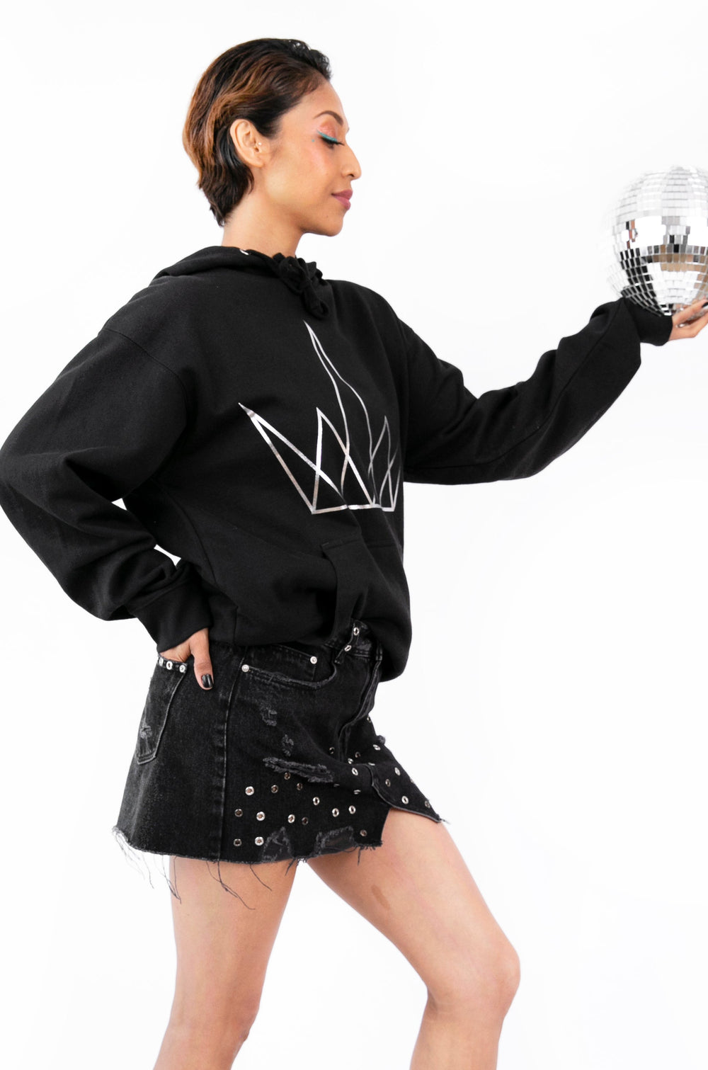 Metallic Crown Hoodie in Black