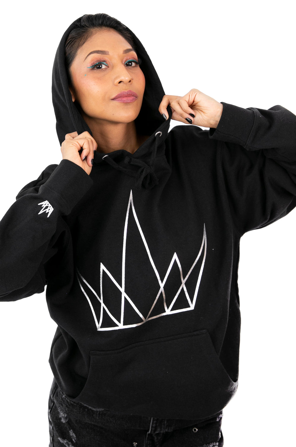 Metallic Crown Hoodie in Black