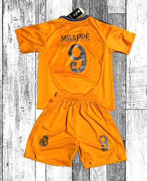 Kylian Mbappe Real Madrid Special Orange 3rd Jersey Toddler/Youth Soccer Jersey Kids Kit