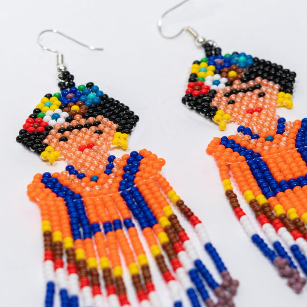 Frida Kahlo Seed Bead Dangly Earrings - Guatemala