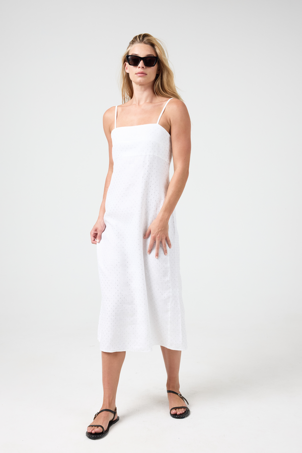 Strap Linen Midi Dress - Red with Silver