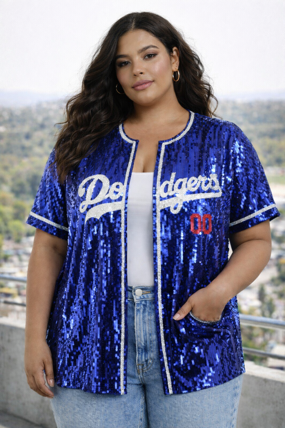 *PLUS SIZE* Sequin open jersey (Blue) PreOrder