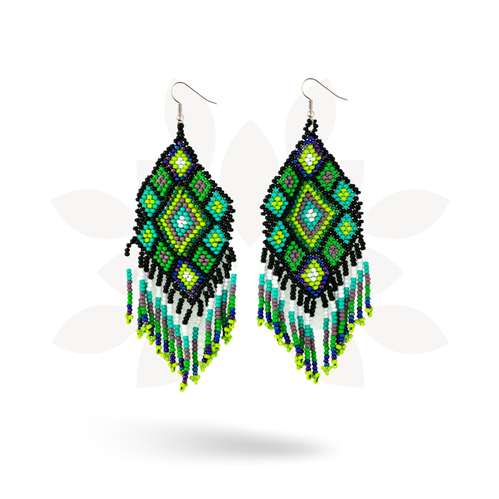 Flor Geometric Seed Bead Boho Fringe Earrings - Guatemala