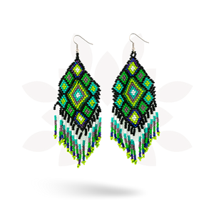 Flor Geometric Seed Bead Boho Fringe Earrings - Guatemala