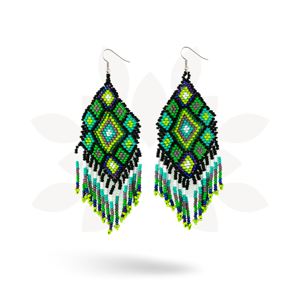 Flor Geometric Seed Bead Boho Fringe Earrings - Guatemala