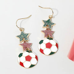 Italy Glittered Double Star Soccer Ball Drop Earrings
