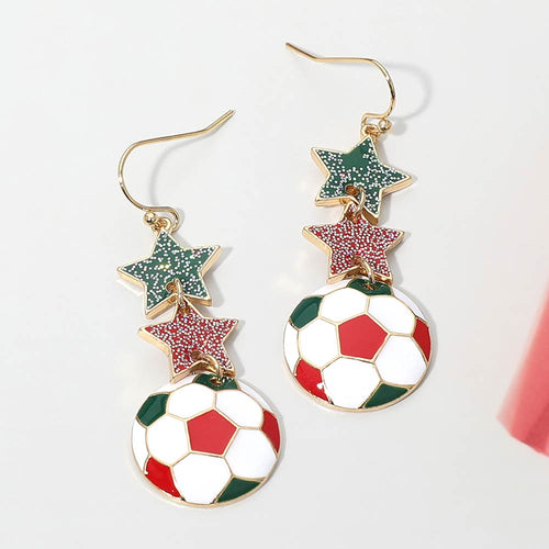 Italy Glittered Double Star Soccer Ball Drop Earrings