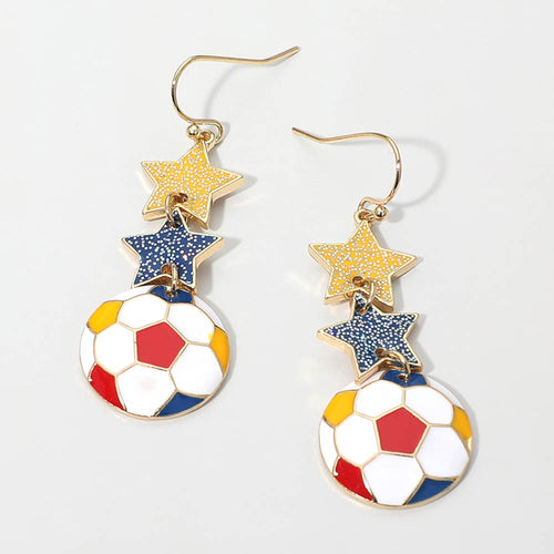 Colombia Glittered Double Star Soccer Ball Drop Earrings