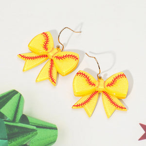 Resin Softball Bow Dangle Earrings