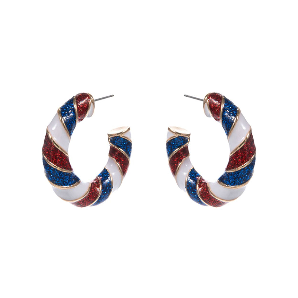 Patriotic American USA Glittered Enamel Twist Hoop Earrings