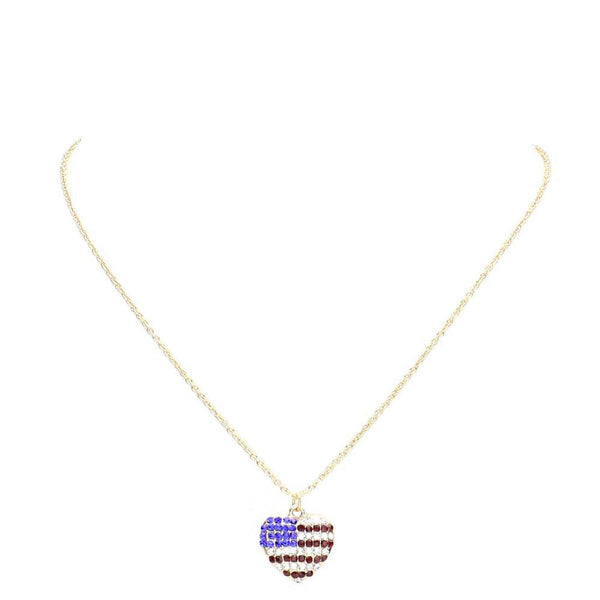 Rhinestone Embellished American USA Flag Pendant Necklace