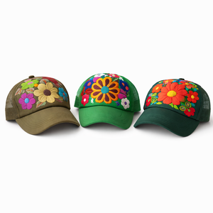 Tulum Hand Embroidered Trucker Flower Hat - Mexico