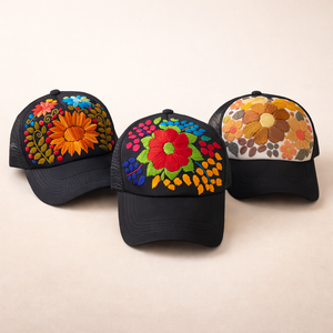 Tulum Hand Embroidered Trucker Flower Hat - Mexico