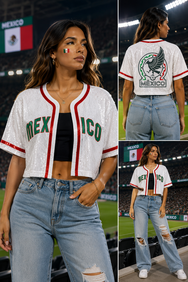 MEXICO Sequin Open Front Top