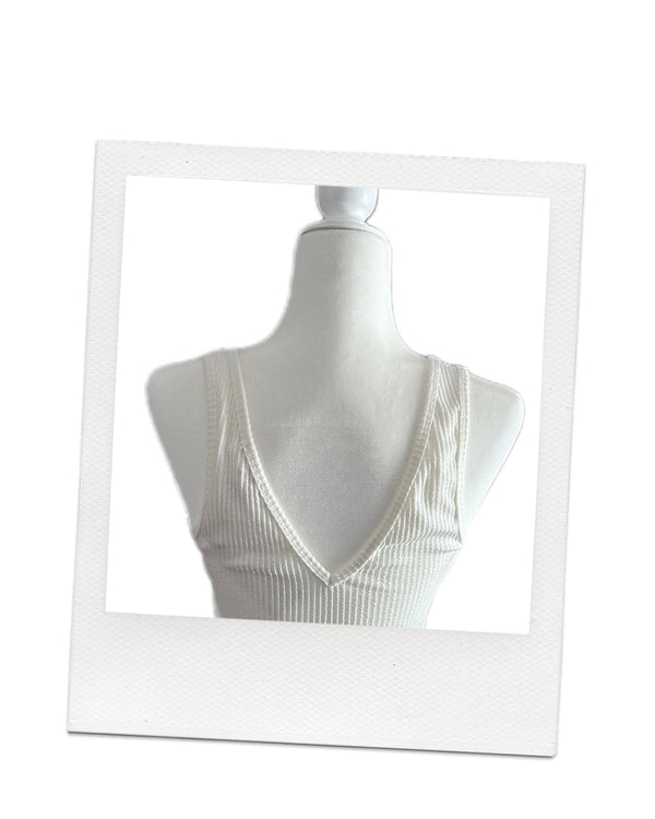 White Ribbed Short Tank Top
