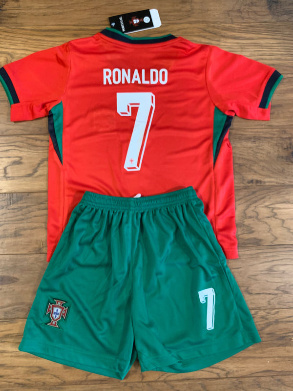 Ronaldo Portugal Home Kids Youth Soccer Jersey Kit 2 Piece Set