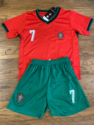 Ronaldo Portugal Home Kids Youth Soccer Jersey Kit 2 Piece Set