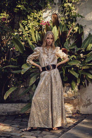 Lilium Metallic Linen Shirt - Snake Print