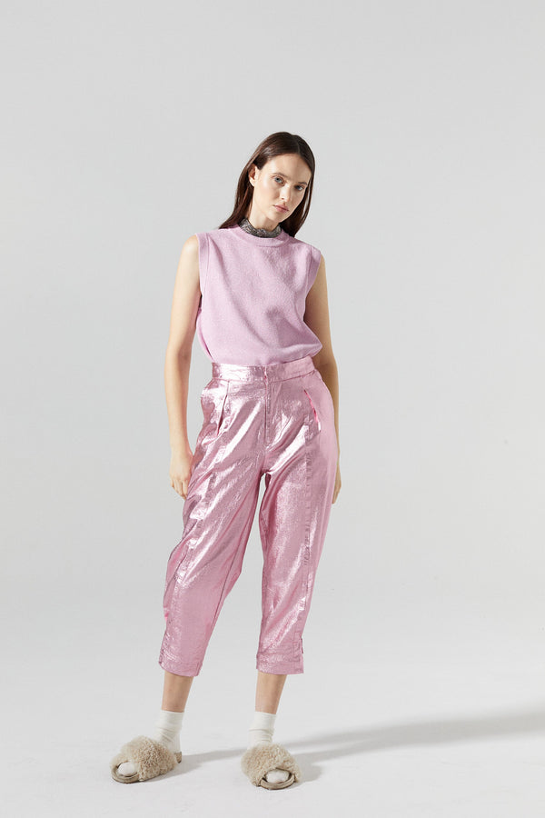 Gramercy Metallic Linen Pants - Pink w/Lime