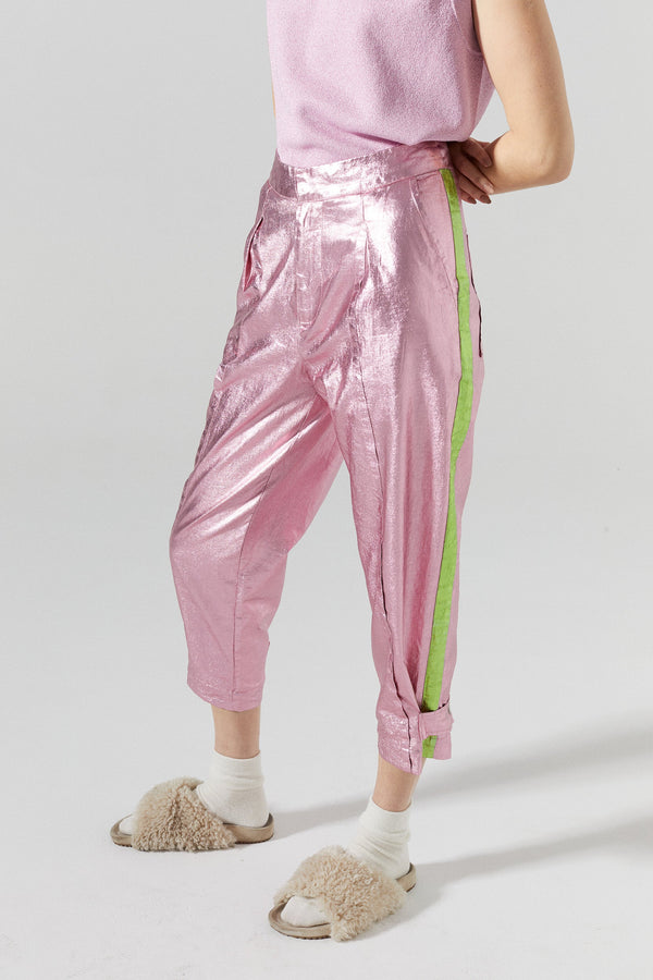 Gramercy Metallic Linen Pants - Pink w/Lime