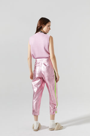 Gramercy Metallic Linen Pants - Pink w/Lime
