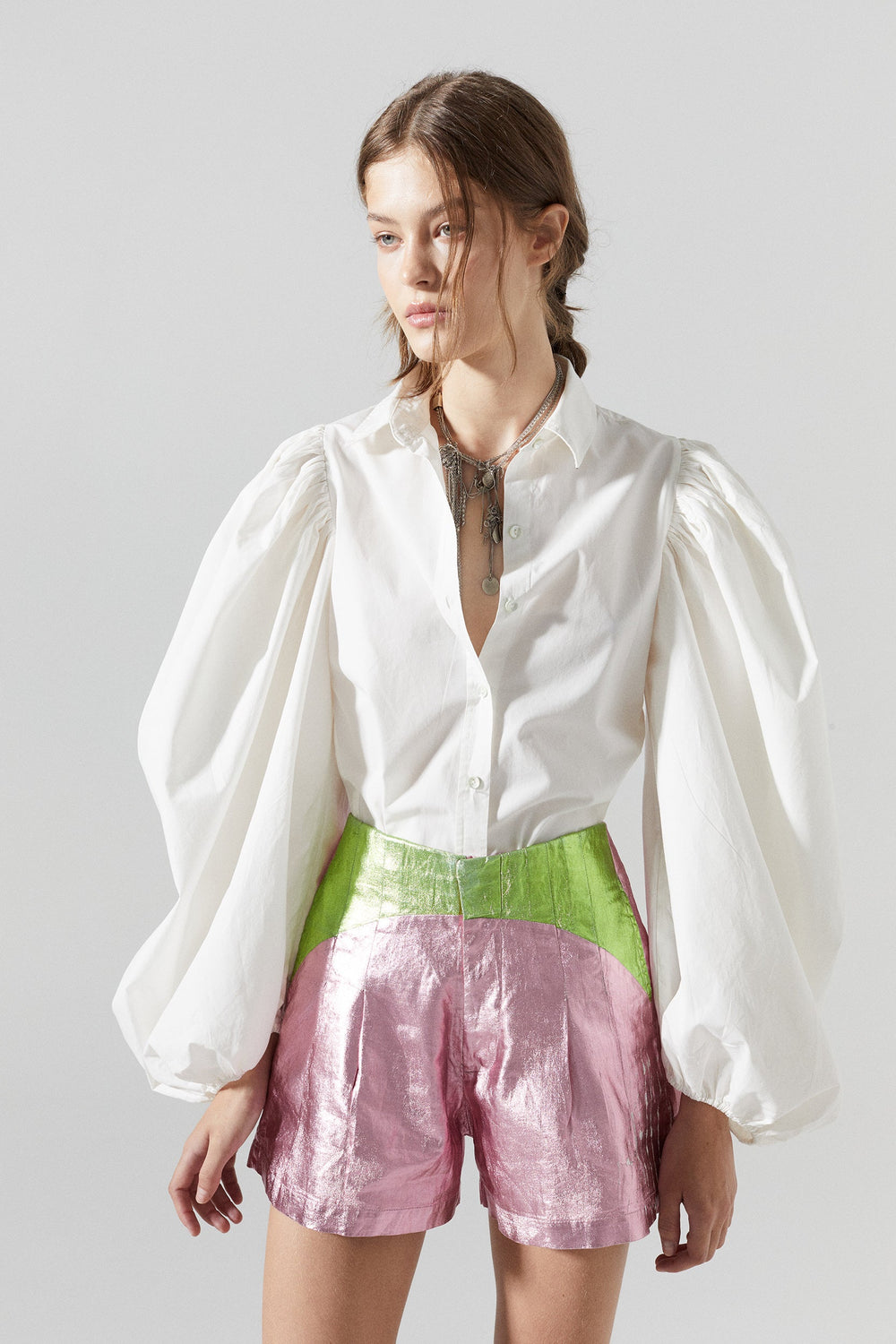 Sunset Linen Short - Metallic Pink w/Lime