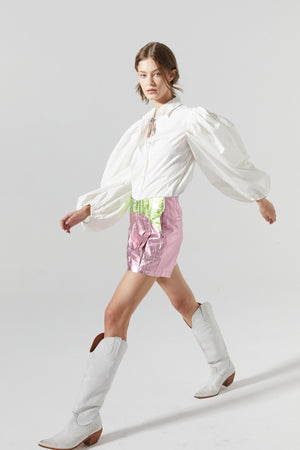 Sunset Linen Short - Metallic Pink w/Lime