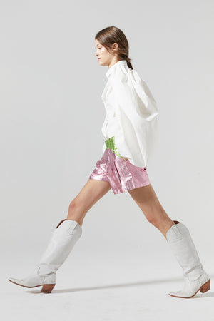 Sunset Linen Short - Metallic Pink w/Lime