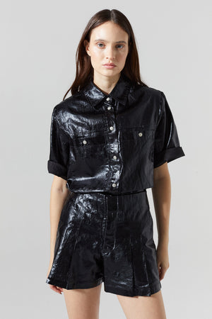Soho Metallic Linen Shirt - Black