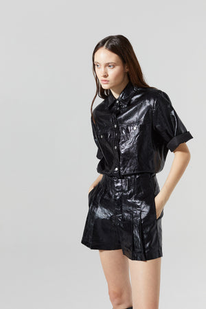 Soho Metallic Linen Shirt - Black