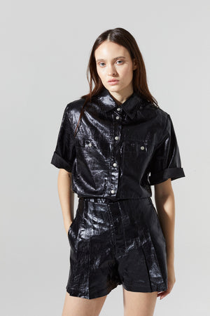 Soho Metallic Linen Shirt - Black