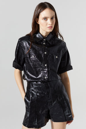 Soho Metallic Linen Shirt - Black