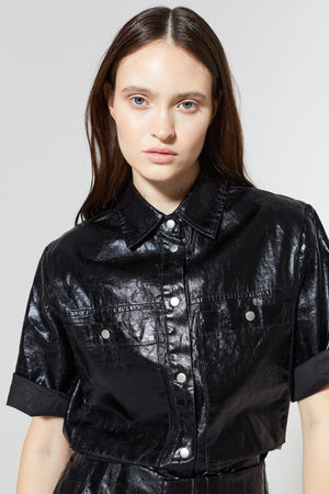 Soho Metallic Linen Shirt - Black