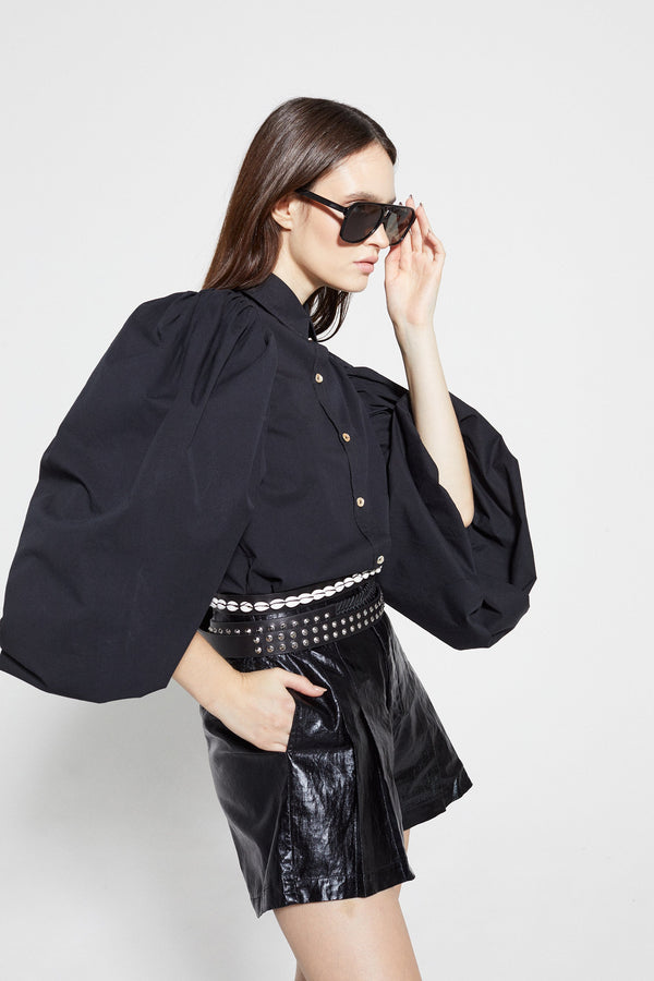 Frida Metallic Linen Shorts - Black