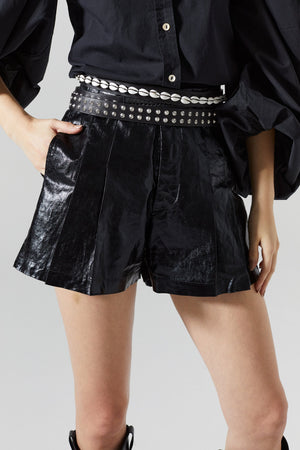 Frida Metallic Linen Shorts - Black