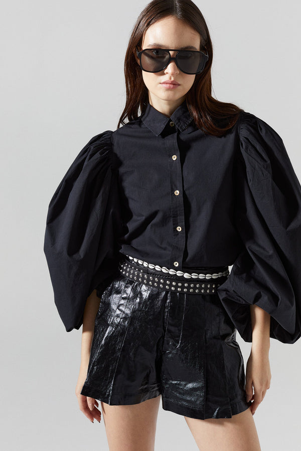 Frida Metallic Linen Shorts - Black