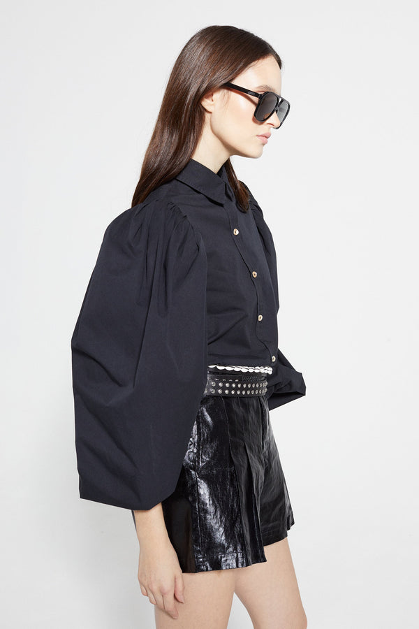 Frida Metallic Linen Shorts - Black