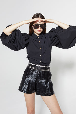 Frida Metallic Linen Shorts - Black