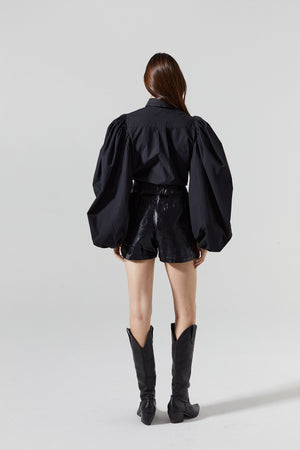 Frida Metallic Linen Shorts - Black