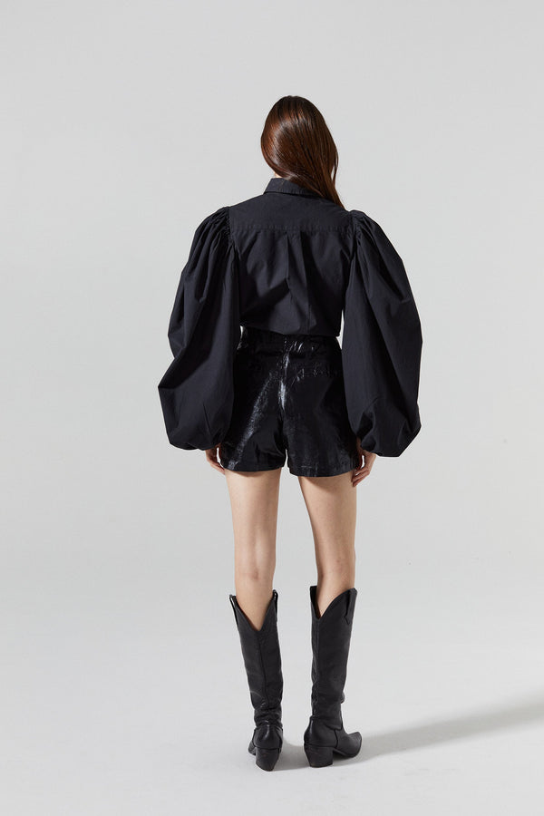 Frida Metallic Linen Shorts - Black