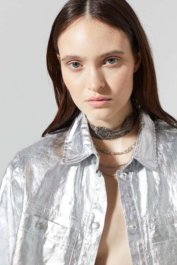 Soho Metallic Linen Shirt - Silver
