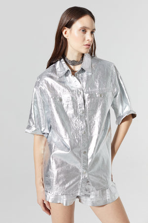 Soho Metallic Linen Shirt - Silver