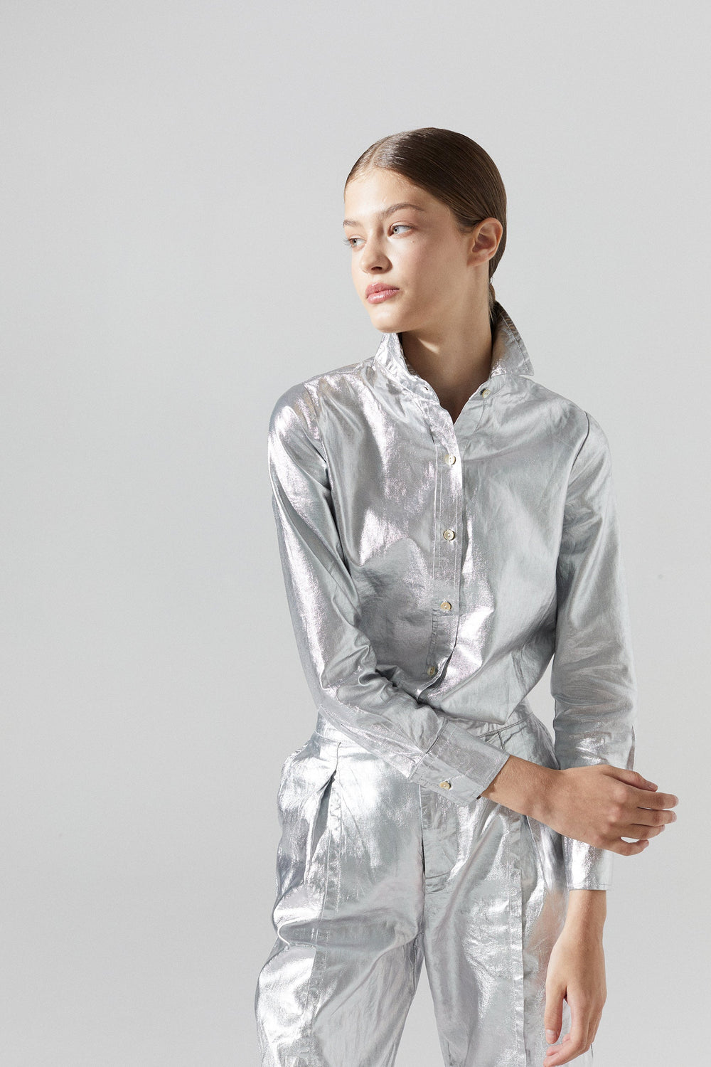 San Marino Metallic Linen Shirt - Silver